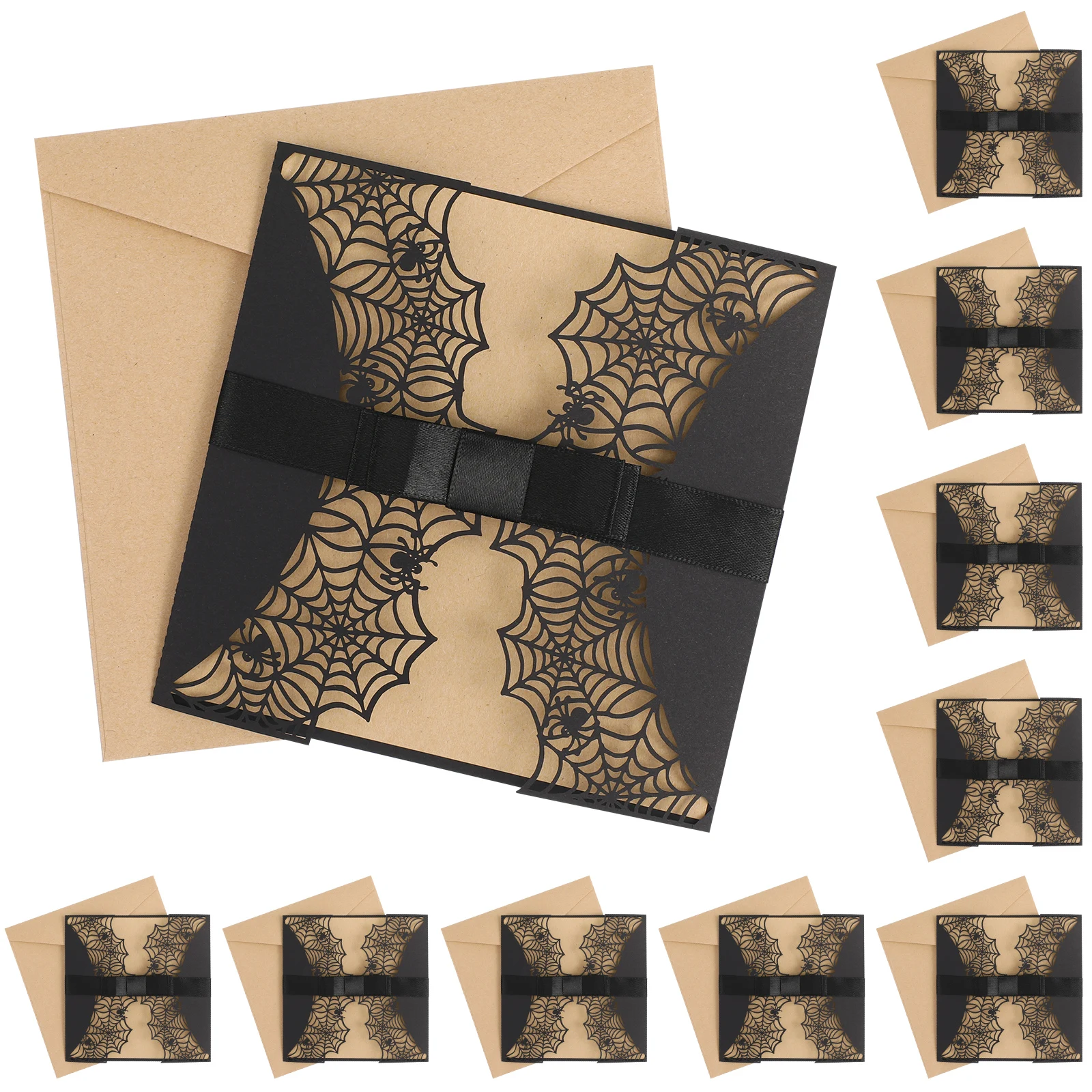 

10pcs Invitation Set Elegant Pearl Paper Hollow Spiderweb Design Halloween Party Cards Bulk Unique Attractive Festive