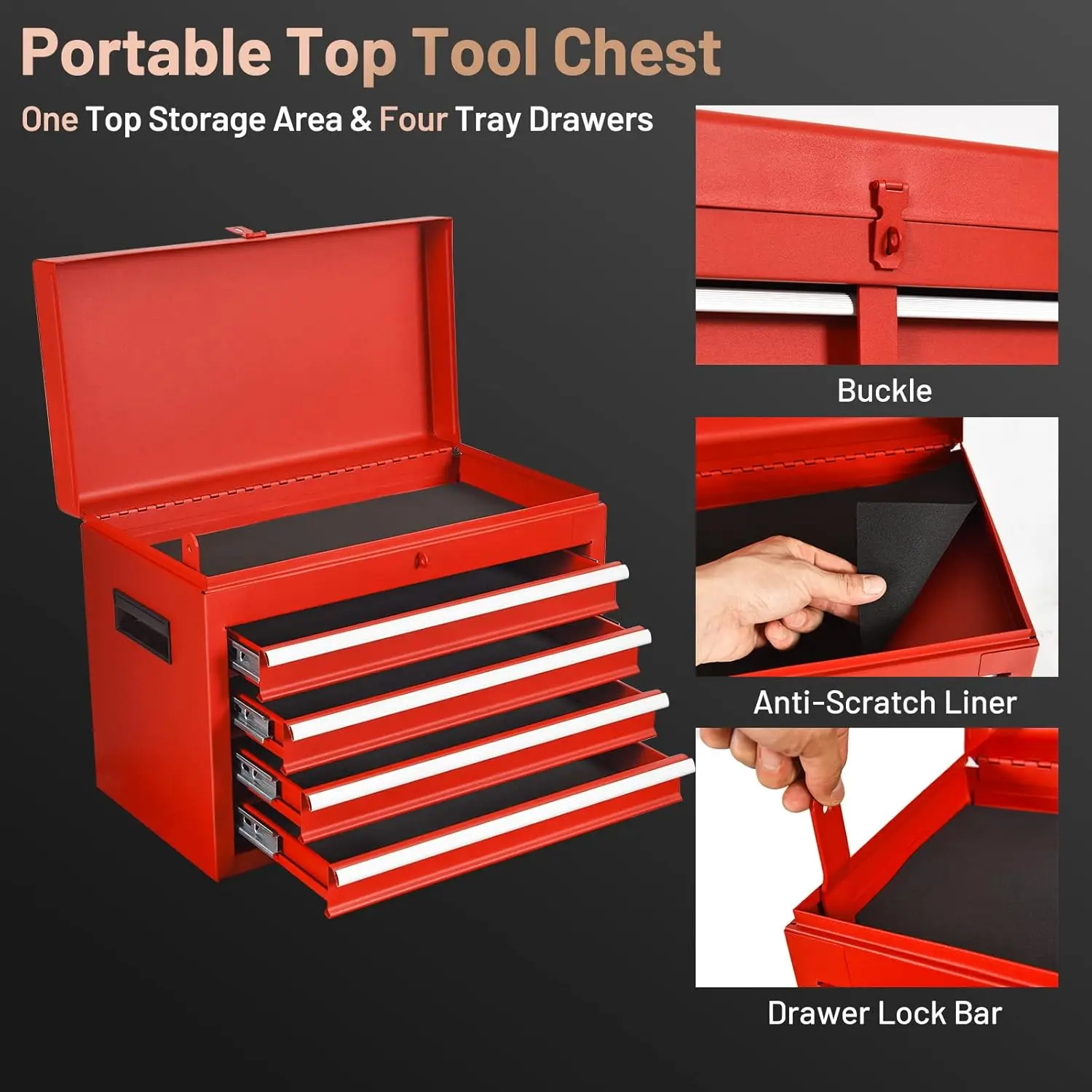 Bloqueável Rolling Tool Chest on Wheels, Material de atualização, Caixa resistente, Gabinete removível para garagem