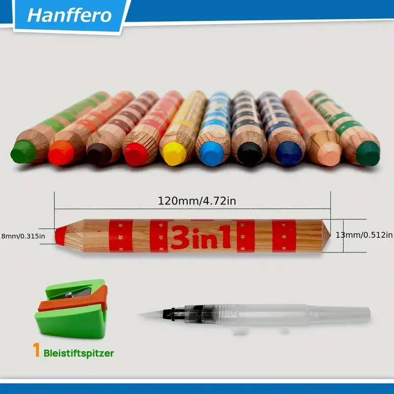 Multi-Talented Pencil woody 3 in 1 ARTY - Pack of 10 - Assorted Colors with Sharpener