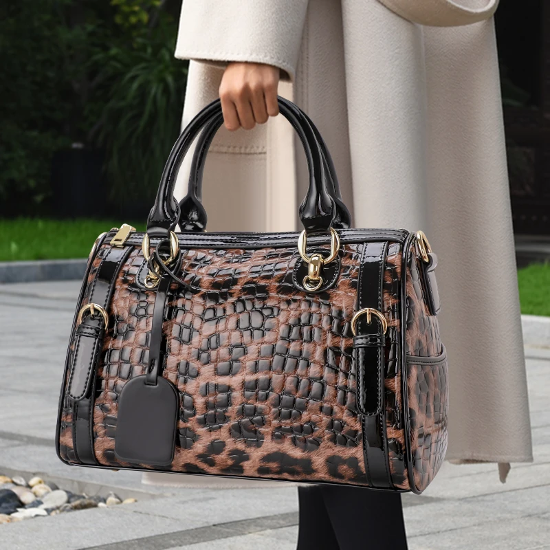 

Genuine Leather Leopard Pattern Women's New Style Bag - Quality Cowhide, Large Capacity Tote, Shoulder & Crossbody Bag