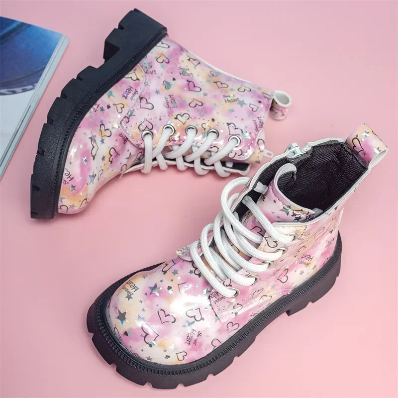 Autumn/Winter ZIP Fashion Sweet Heart Baby Girls Pink Warm Square Heel Casual Comfortable Cute Boots Size21-30 Toddler Shoes