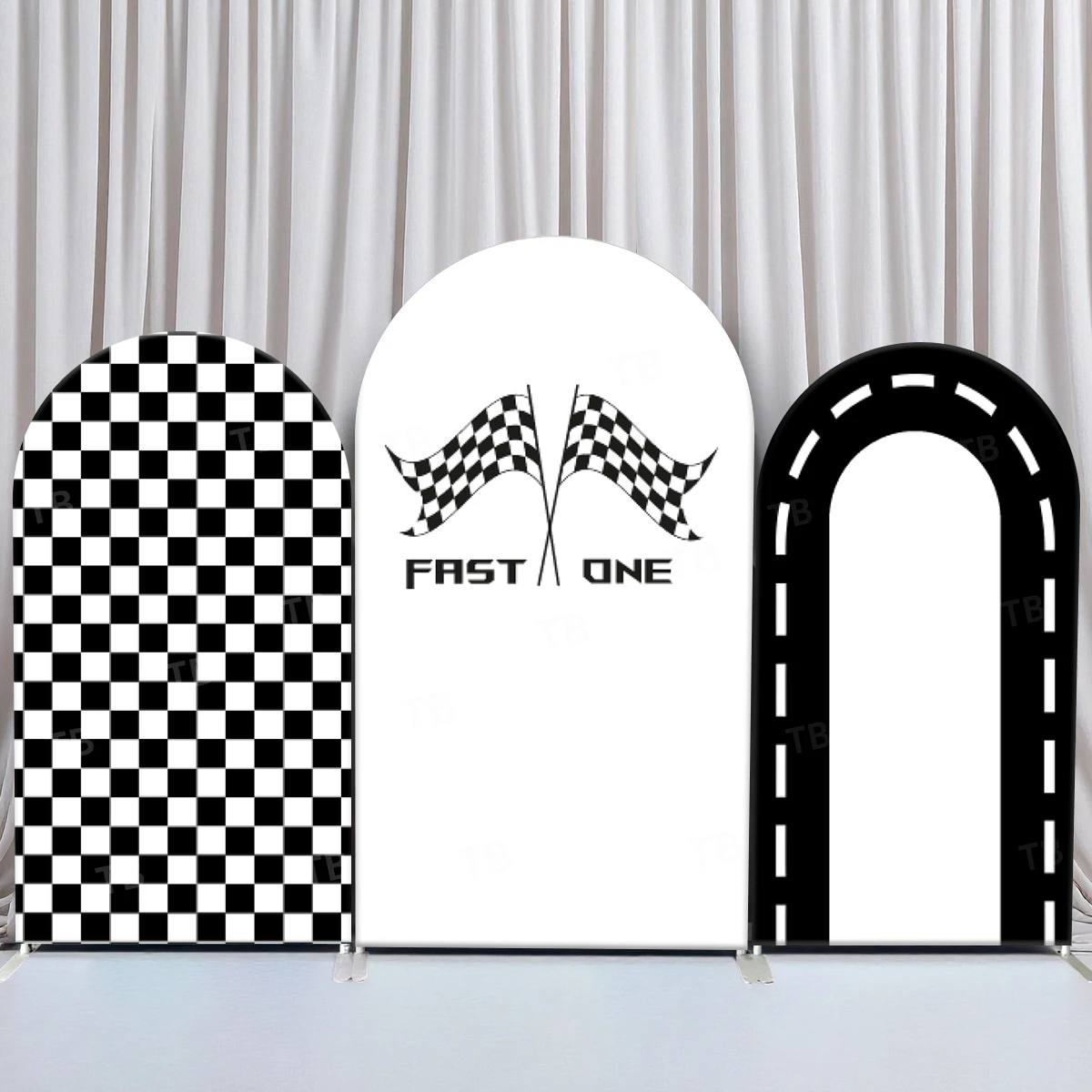 

TB Racing Track Fast Arch Backdrop Cover for Kids Shower Custom Birthday Party Decor Photo Background Wall Props Elastic Fabric