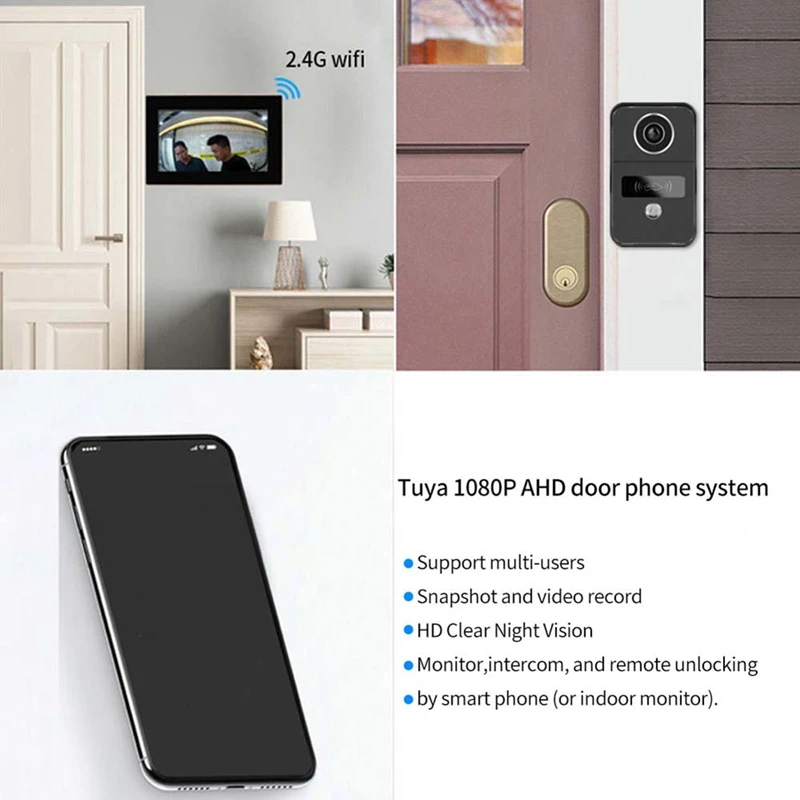 7 인치 1080P Wifi 2 선 인터콤 도어 벨 Withtuya 스마트 라이프 App 터치 모니터 Forhome Security EU 플러그
