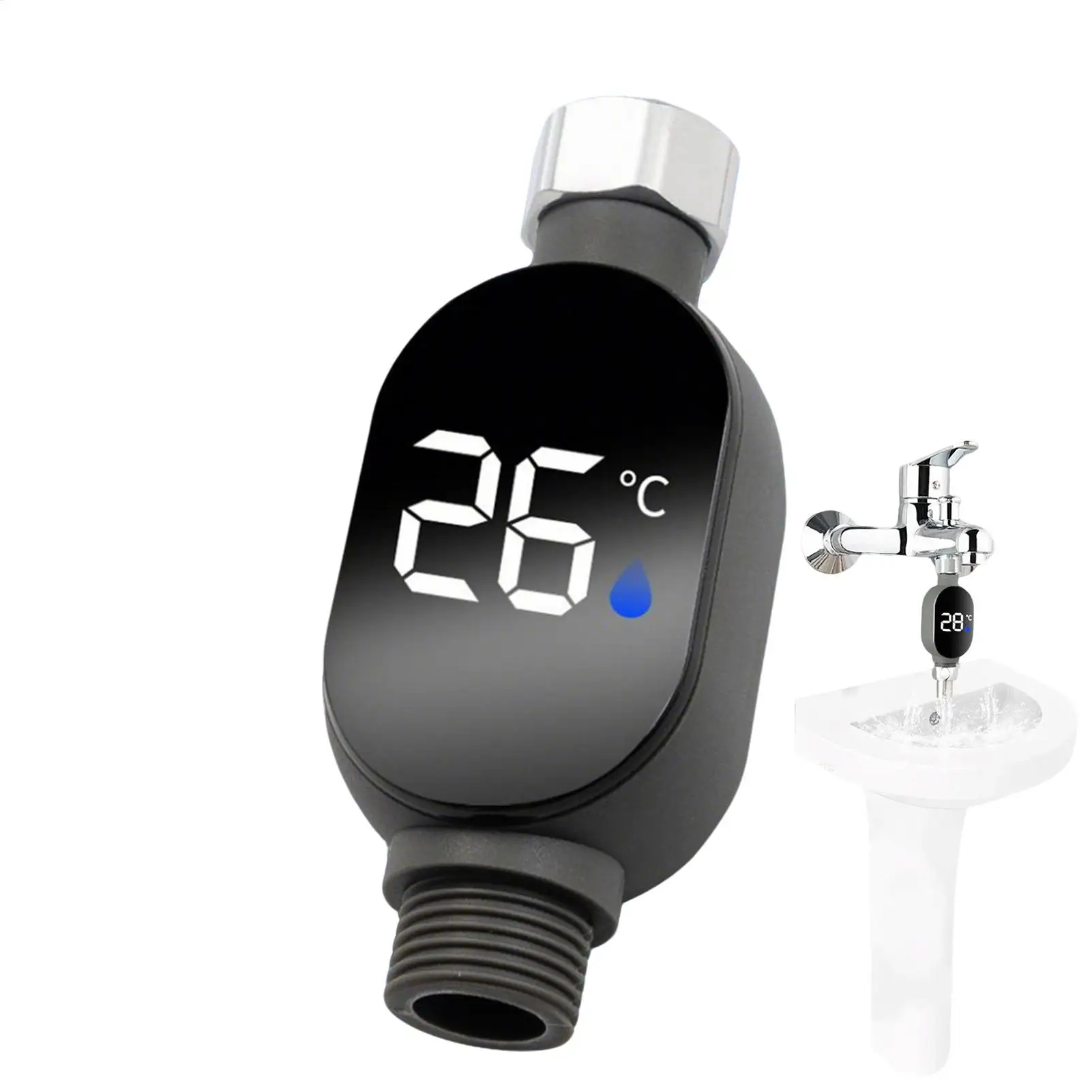 LED Digital Display Shower Water Thermometer Intelligent Touch Activation 0℃~99℃ Bath Thermostat For Home Bathroom Measurement