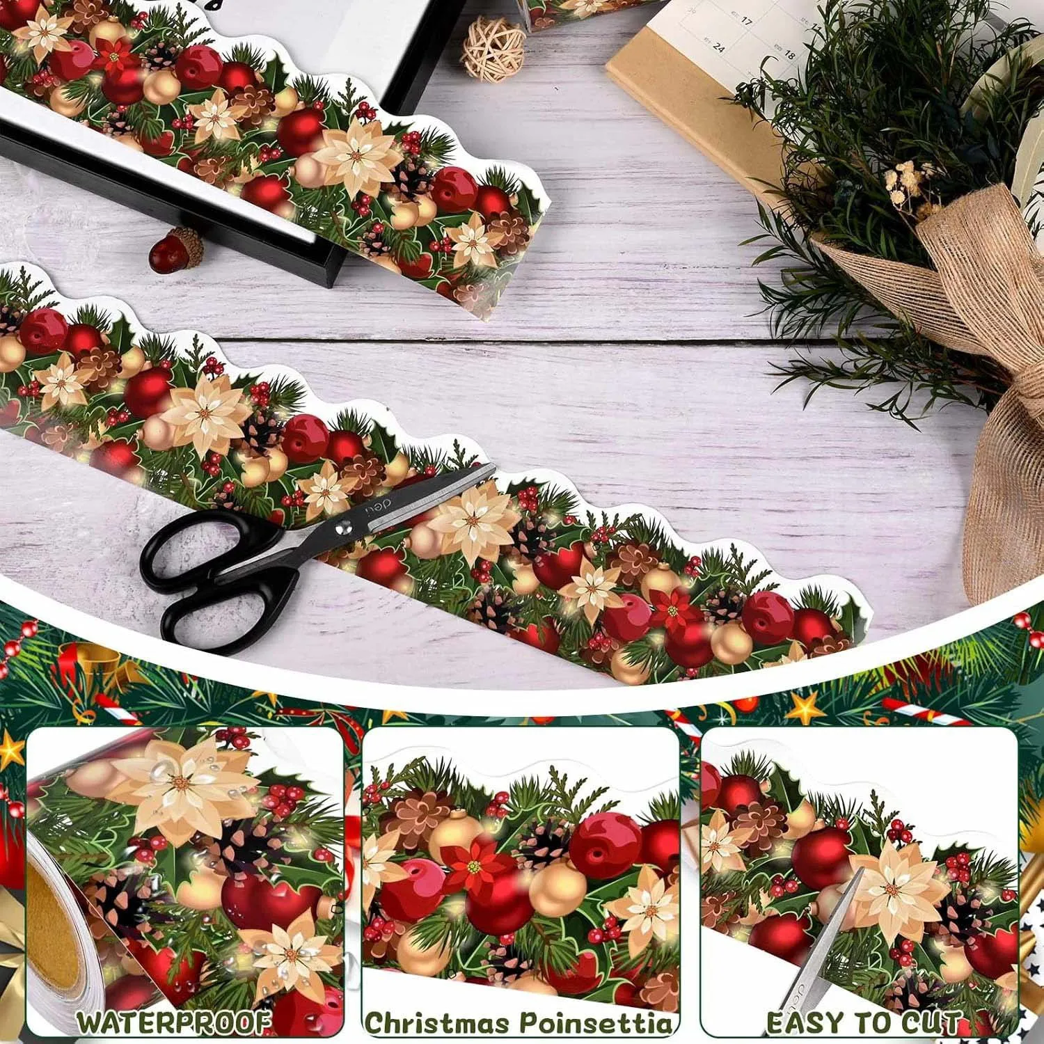 1roll Christmas Wrapping Paper Classic Red Golden Ornament Design Xmas Gift Wrap for Adults Holiday DIY Crafts Party Supplies