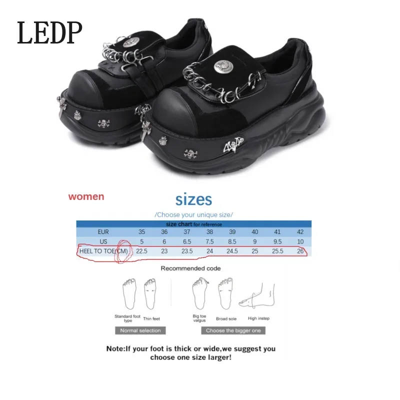 LEDP Brand Original Niche Lip Nail Metal Platform Shoes Female Punk Spice Girl Big Head Muffin Loafers 2024 Fall New Trend