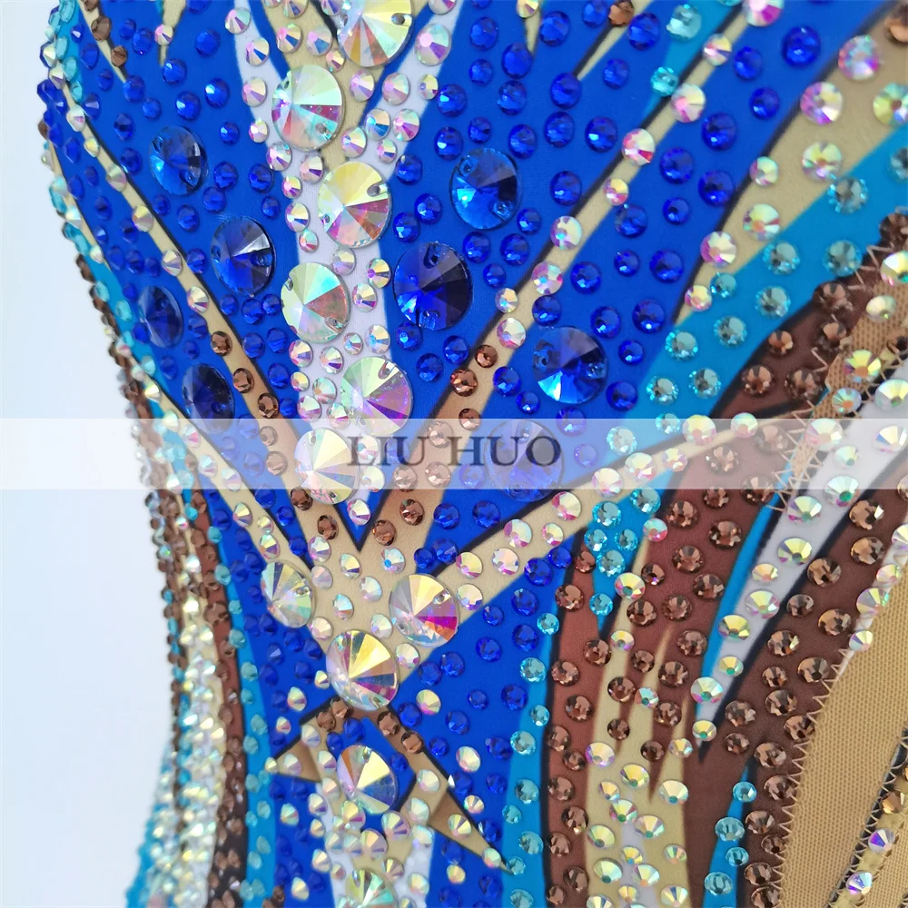 LIUHUO Leotardo de gimnasia rítmica aeróbico mujeres adultas disfraz de niña actuación competición vestido de baile profesional azul adolescentes