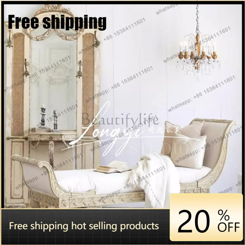 Customization French light luxury solid wood carving flower concubine chair white old leisure living room fashion sofa