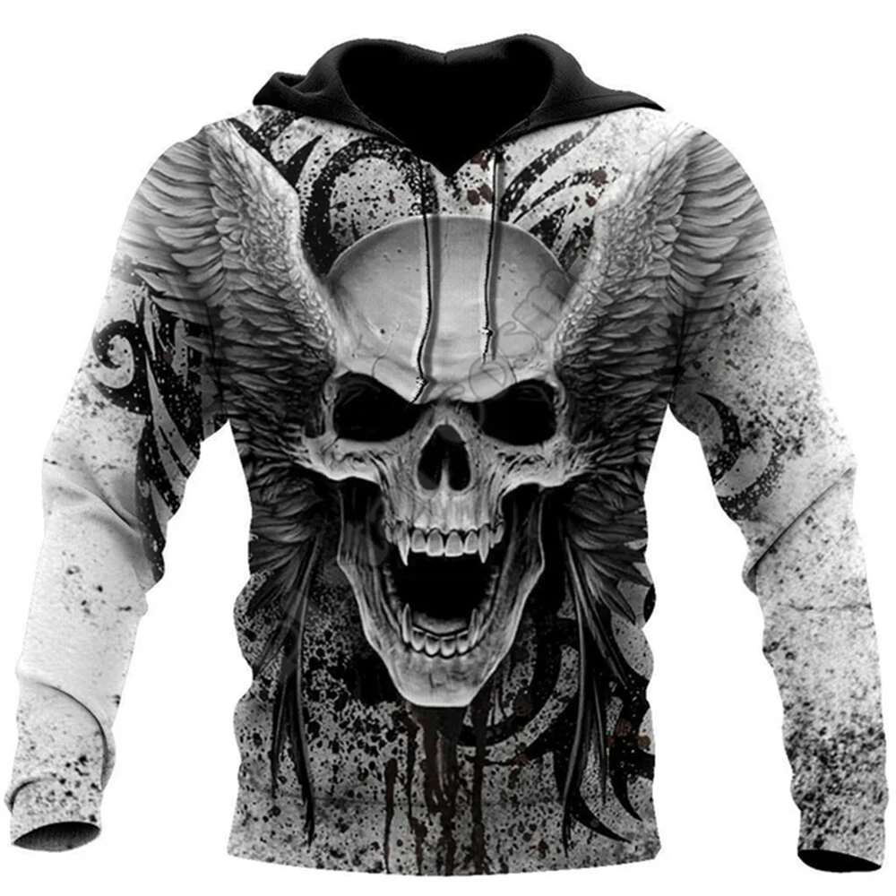 Herren 3D Totenkopf-Druck Hoodie Herbst/Winter Neue Sportbekleidung Hip-Hop Trendige Streetwear Lässiger Oversize-Hoodie Modisches Oberteil