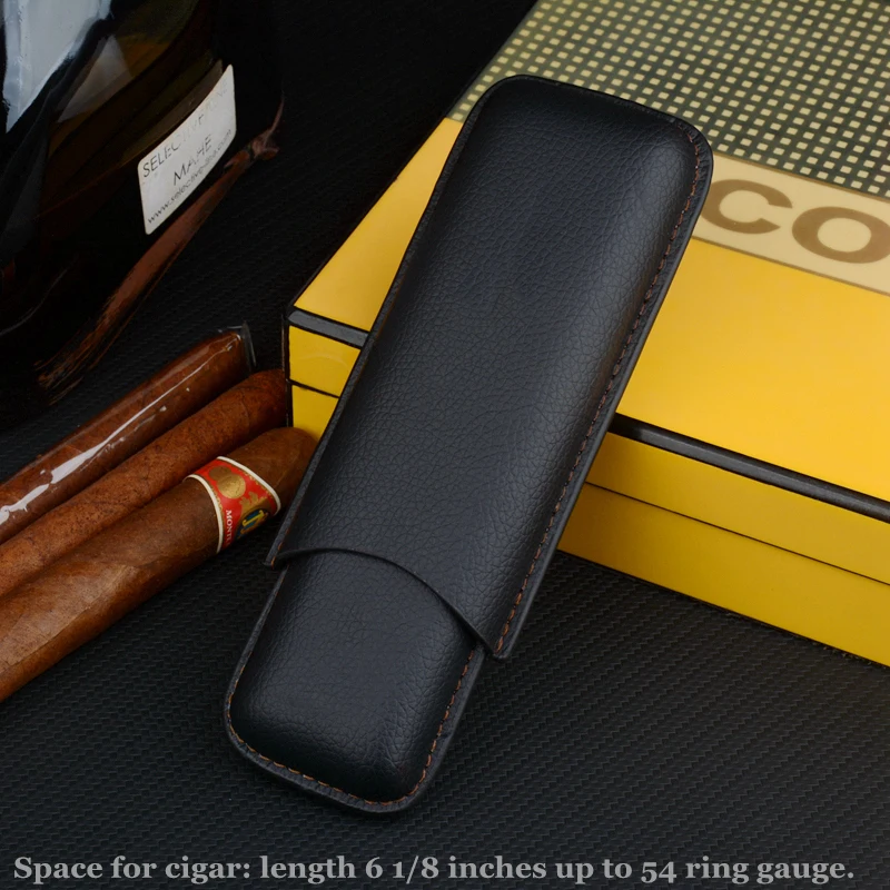 Black Cigar Case Leather Cigar Holder Black Travel Humdor Fit 2 Tubes 50R Tobacco Box Exellent Smoking Accessory for Men