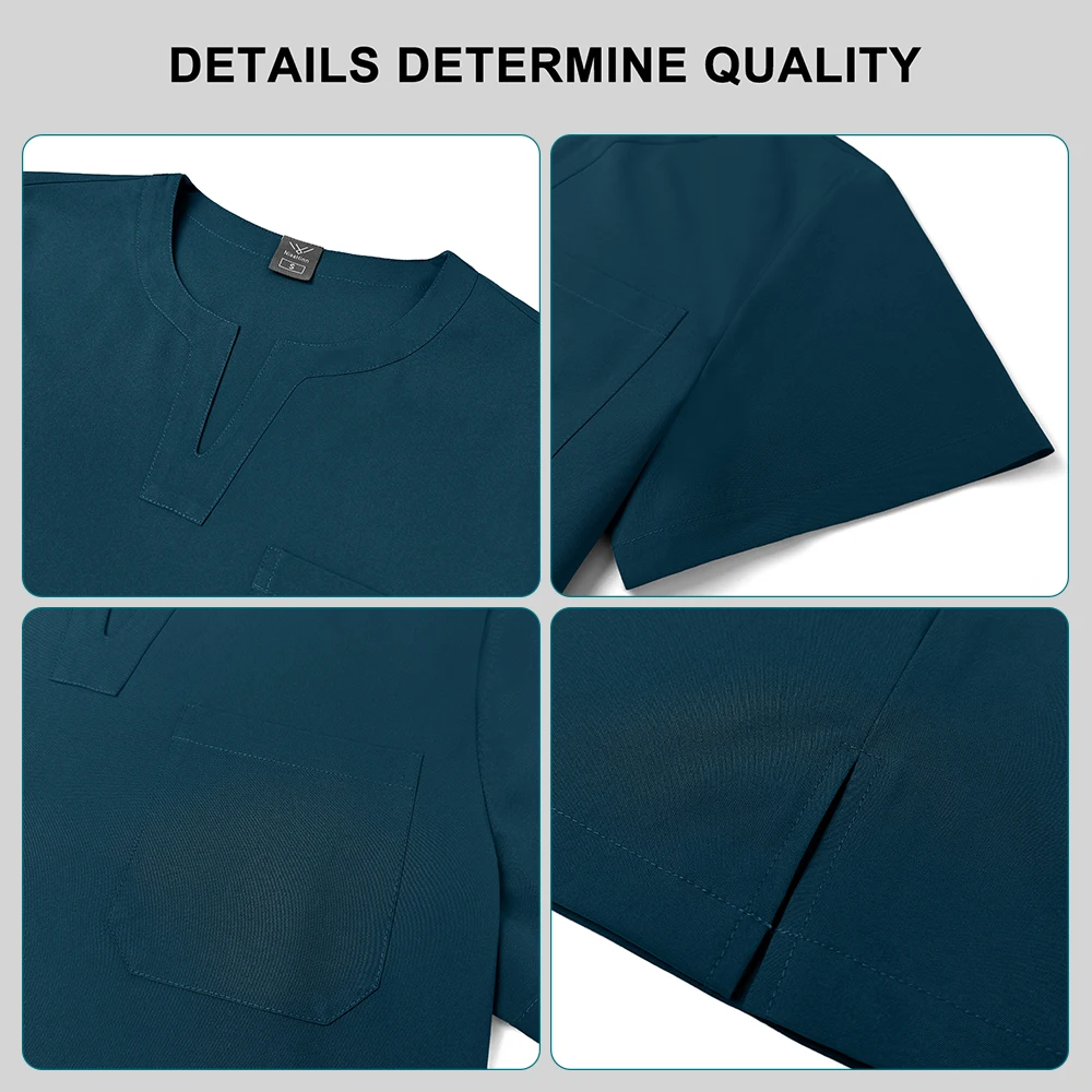 زي المستشفى الطبية ممرضة موحدة مرنة تنفس قصيرة الأكمام أعلى السراويل المستقيمة الرعاية الصحية الصيدلة ملابس العمل جديد