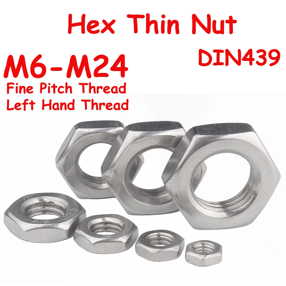 

Yiqianyuan M6-M24 Stainless Steel DIN439 Left Hand and Fine Pitch Thread Flat Hexagon Thin Low Nuts with Chamfer Narrow Nut