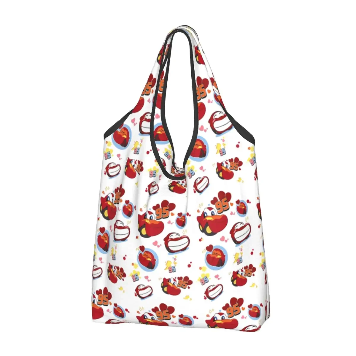 

Chibi Lightning Mcqueen Cars Reusable Shopping Grocery Bags Foldable 50LB Weight Capacity Cartoon Eco Bag Eco-Friendly Durable