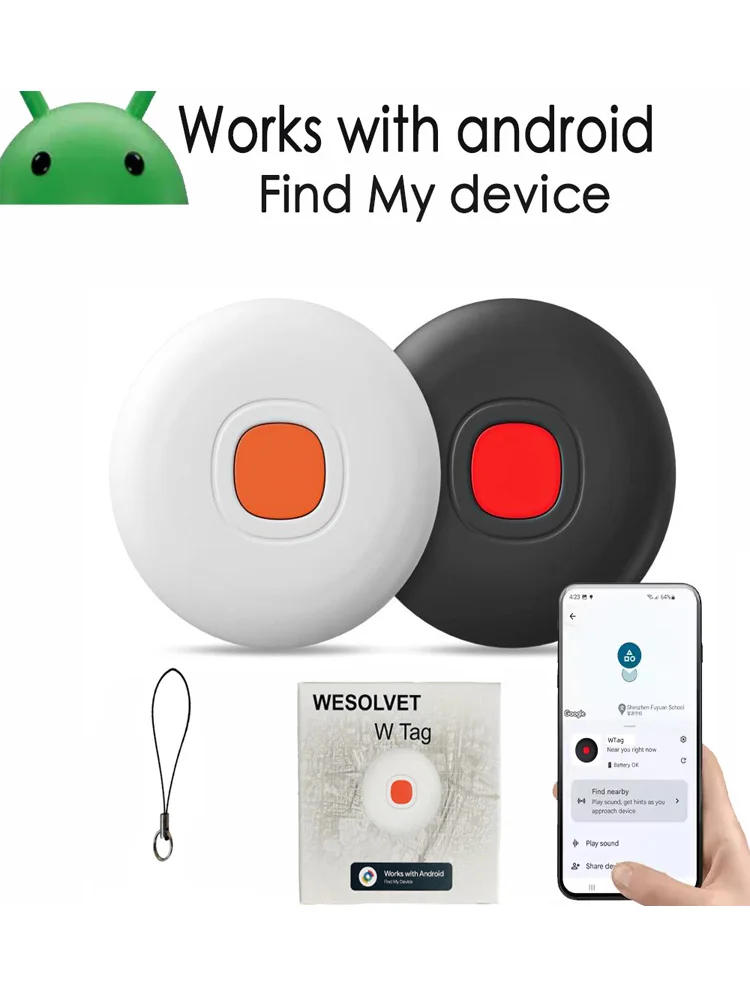 W Tag Bluetooth GPS Tracker for Android IP67 Waterproof Global Real-Time Tracking Anti-Lost Alarm for Keys, Pets, Luggage, Car