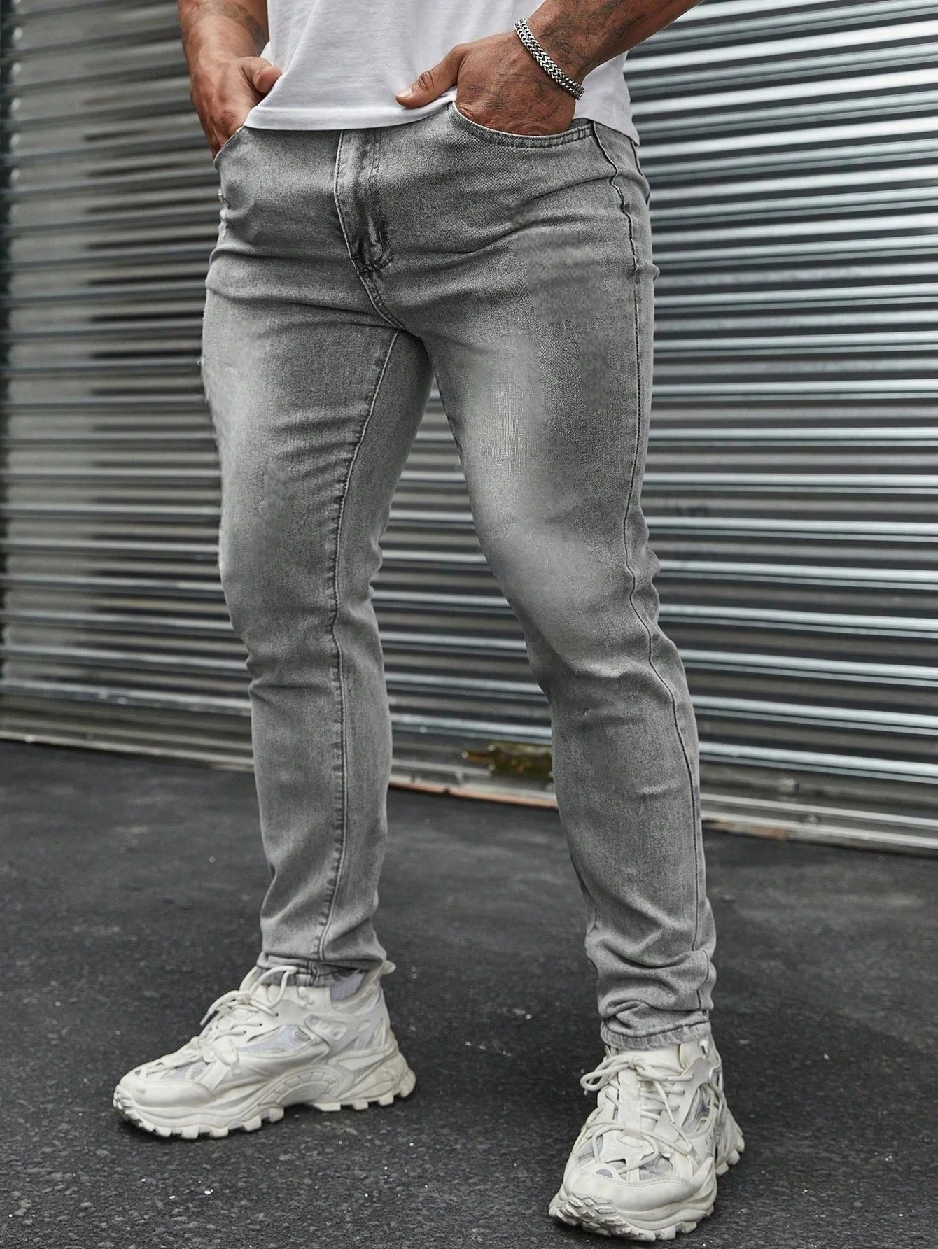 

Men's Slim Jeans Original Light Retro Style for Dating. No accessories or belts included.