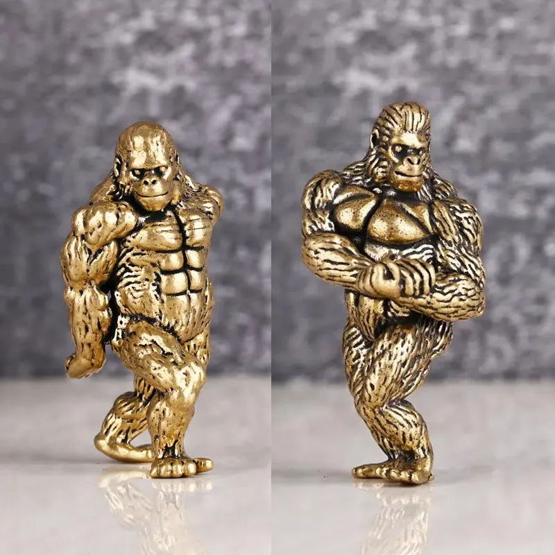 Heavy Brass Fitness Gorilla Small Sculpture Porch Decoration for Living Room Animal Orangutan Figurines Desktop Ornaments Crafts