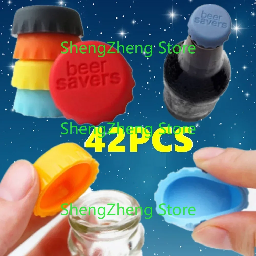 42Pcs Reusable Mix-colored Silicone Beer Bottle Cap 2.8cm Wine Stopper Vinegar Soy Corktail Lid Bottle Cover Good Seal Kitchen