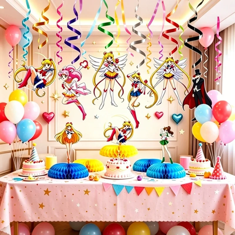 Sailored Moons - Decoración para fiesta de cumpleaños, vajilla desechable, panal de abeja y pancartas, regalo en espiral