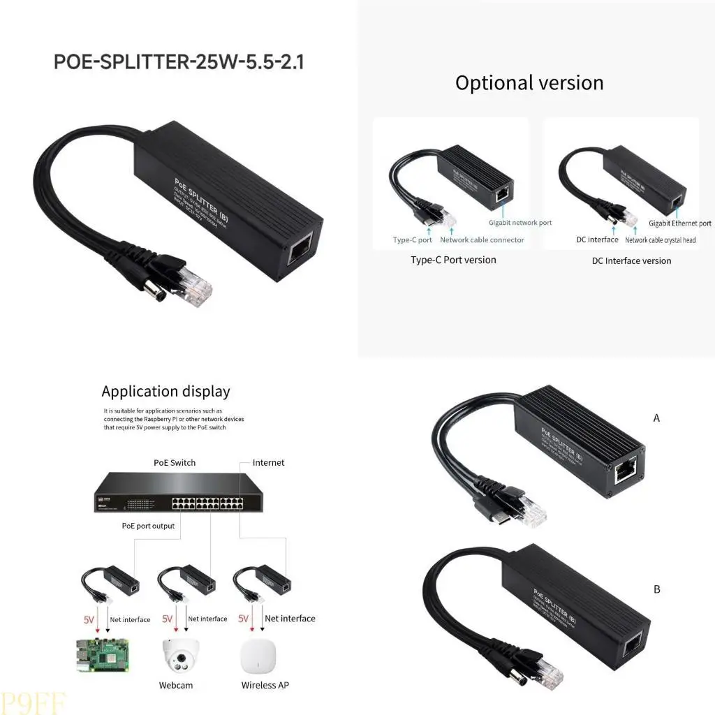 

CS1W Gigabit PoE Splitter Adapter, 5V 5A Output 2A Ethernet Adapter For IP Camera And Wireless Access Point and VoIP Phone