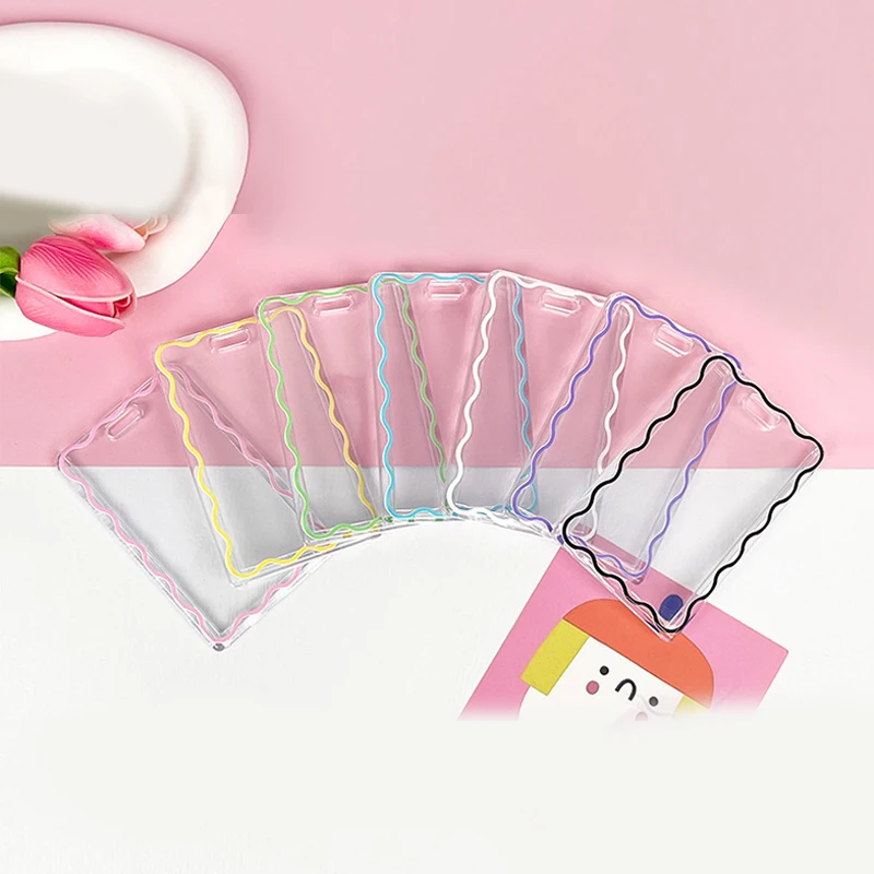 Transparente Multi Colorido Titular Do Cartão, coreano Papelaria Proteção Luva, virola Chaveiro