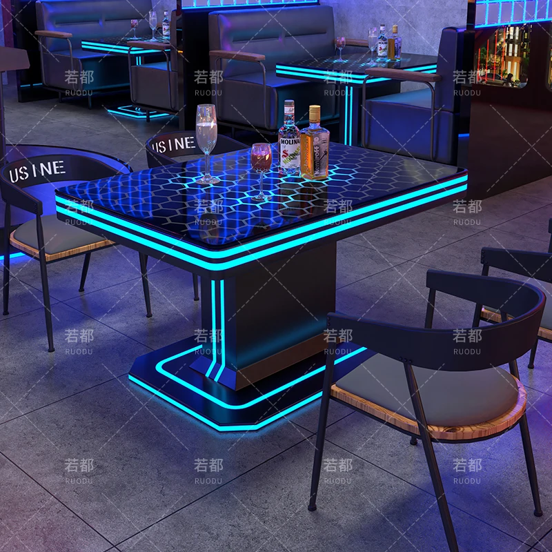 高品質LEDライト付きKTVダイニングコーヒーテーブル家具セット、メタルステンレススチール製モダン業務用家具バーファニチャー