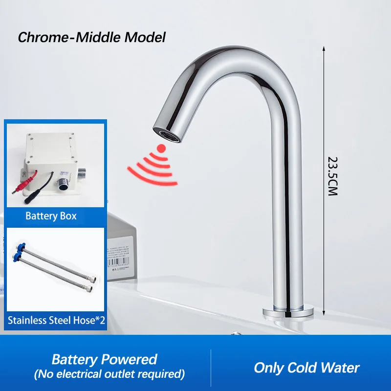Zwarte automatische aanraakvrije infraroodsensor badkamerkraan. Touchless tapware. Koud warm water mixer kraan. Badkamer gootsteen kraan