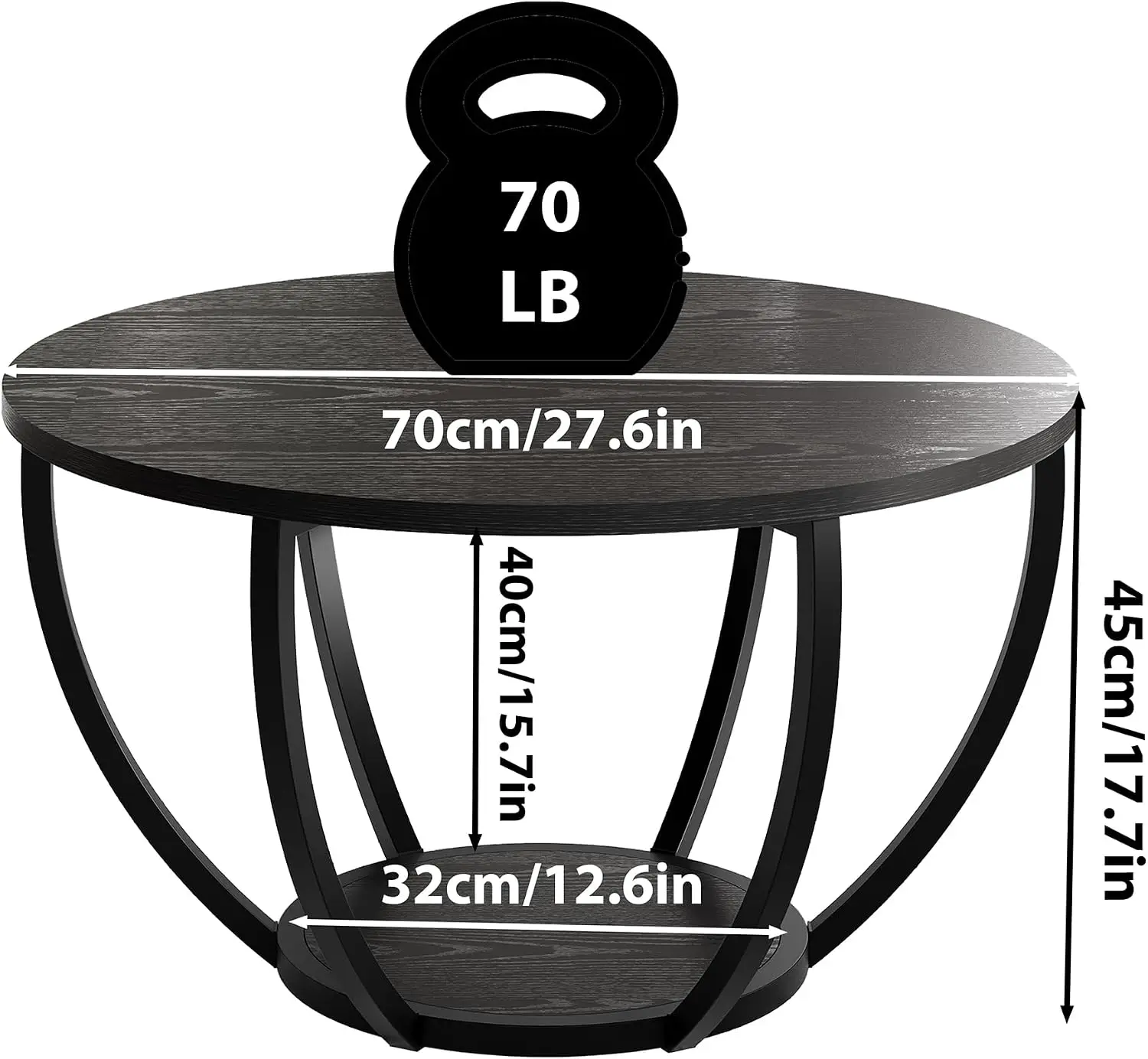 Round Coffee Table,Accent Center Table for Living Room,Black | Wooden 2-Tier Circle Coffee Tables with Storage Shelves,Sofa Table for Home Office