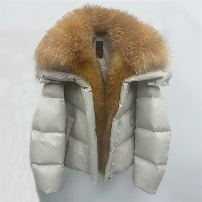 المرأة أسفل سترة 2025 شتاء جديد صحيح الثعلب الفراء طوق مقنعين أسفل معاطف بطة بيضاء أسفل شغل معطف سميك دافئ سترة منتفخة