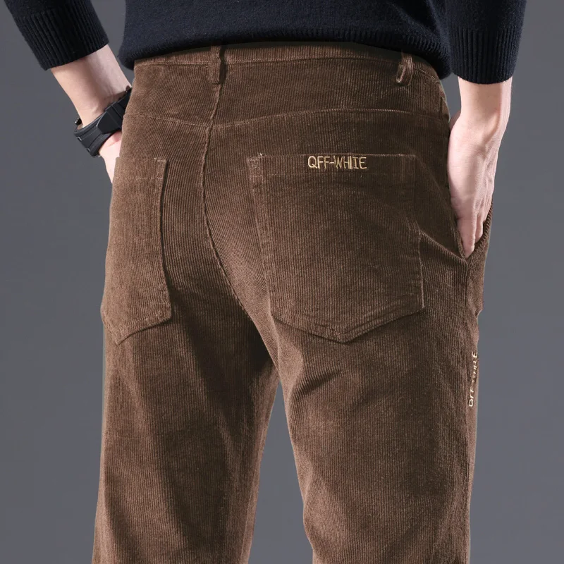 Casual Men\'s Green Brown Thick Corduroy Pants 2024 New Style Fashion Stretch Regular Fit Business Trousers Male Brand Clothes