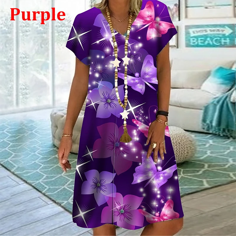 Gradient kolorowy 3D Rose Vintage, w kwiaty sukienka z nadrukiem kobiet 2022 nowy letni krótki rękaw, dekolt w serek Oversize Loose Ladies Sundress