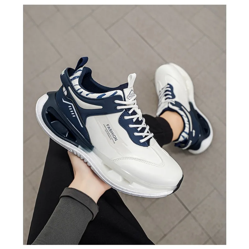 

Men's Height Increasing Leather Basketball Sneakers 2026 Spring New Half Air Cushion Anti Slip Trendy Streetwear Footwear