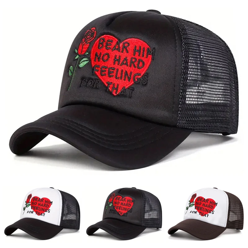 Nouvelle Casquette Hip-Hop Skateboard 2026, Casquette de Baseball Brodé Rose Amour, Casquette Décorative pour Trajet Quotidien, Casquette Pare-Soleil, Casquette Unisexe en Maille