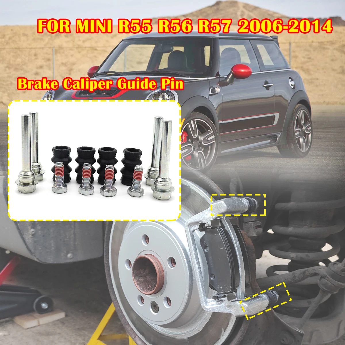 

Left Right Brake Caliper Cylinder Slider Guide Pin FOR MINI R55 R56 R57 06-2014 For Disc Housing Bolts Rubber Bush Boot Seal Kit