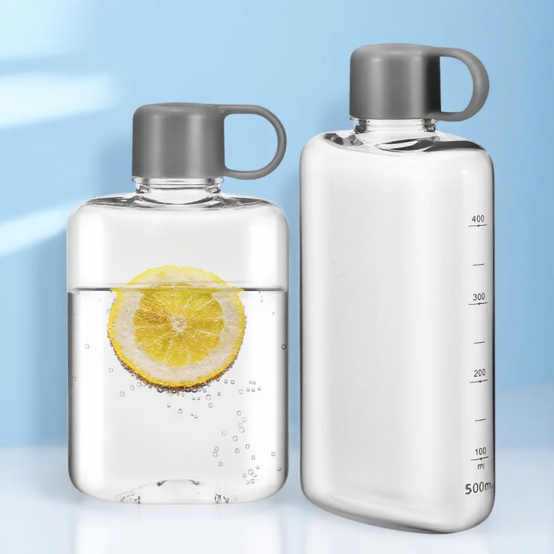 

2Pcs Portable Clear Flat Water Bottle Leakproof Lightweight Sports Fitness Gym Travel Outdoor Drinking Bottle Travel Mug