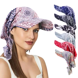 New Muslim Women Brim Cap Pre-Tied Sun Visor Turban Ethnic Print Baseball Caps Head Scarf Hijab Bandage Female Outdoor Hat