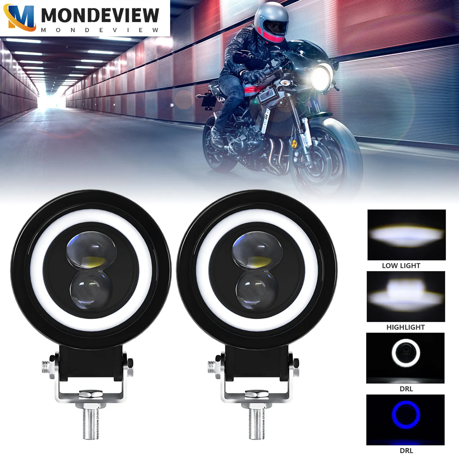 

MONDEVIEW LED light can adjust 90 degrees S11 gourd eye motorcycle lens spotlight 6000K blue white light 80W car running light