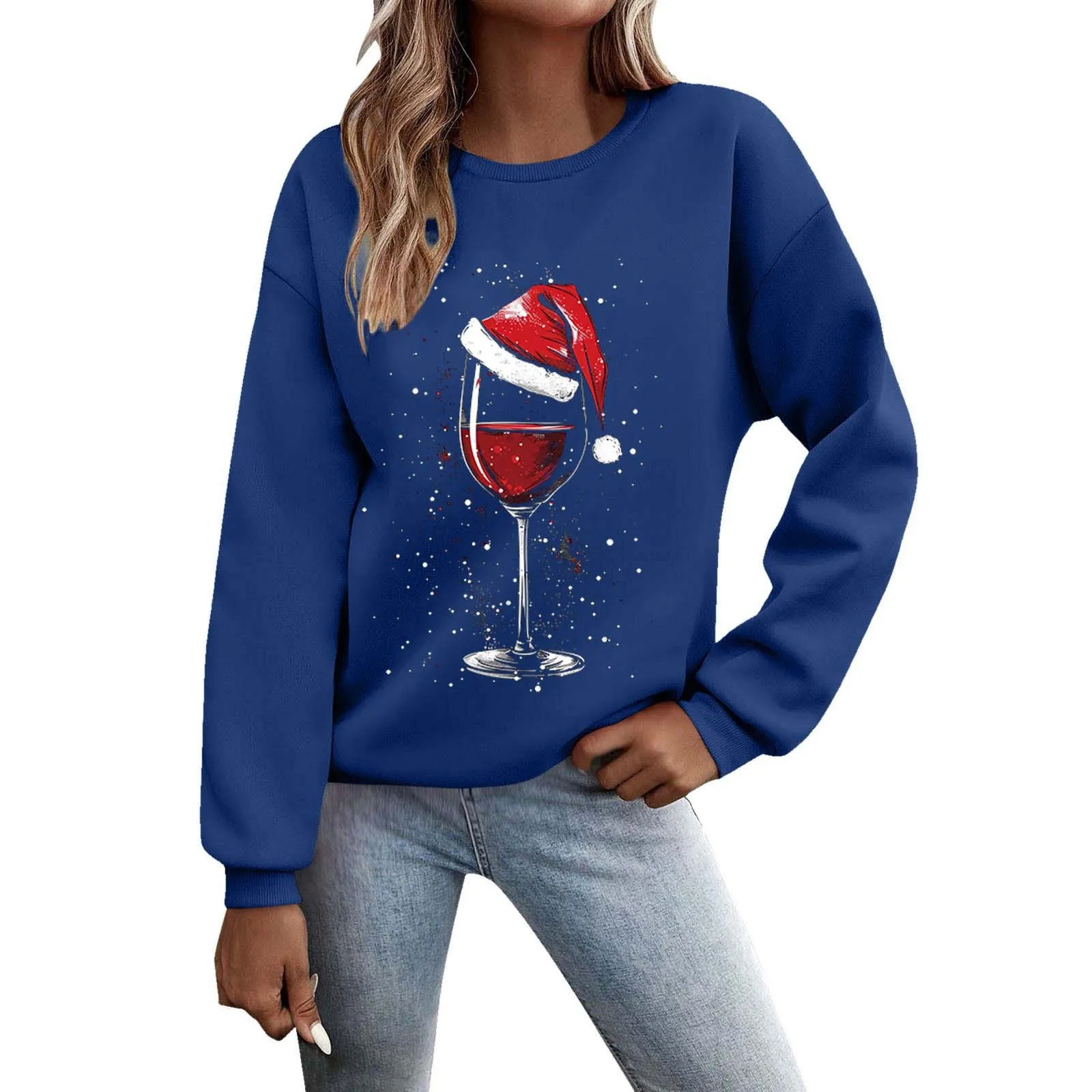 2024 And Winter Fashion Purple Wine Glass Print Women's Hoodless Christmas Hoodie Zip up Kindness Sweatshirts for Women