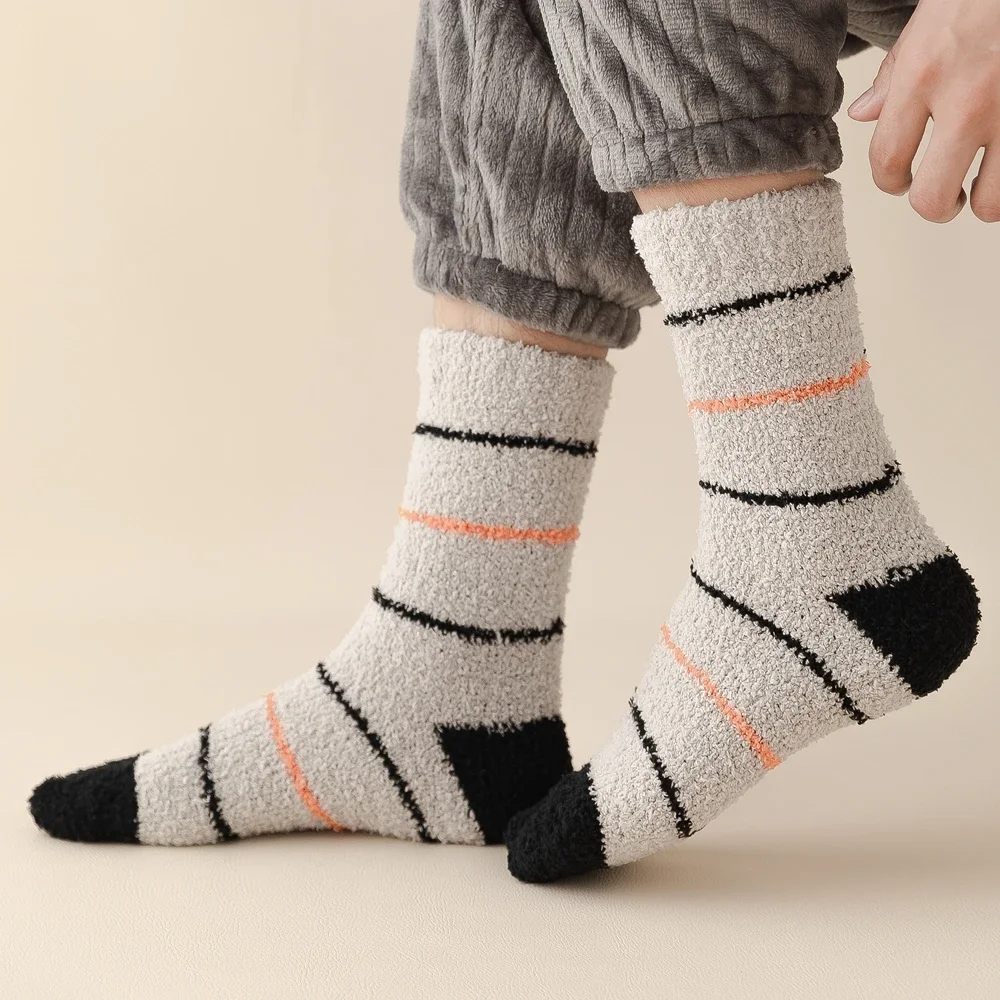 5 Pairs Coral Fleece Thick Winter Socks Men Thermal Cozy Fluffy Warm Socks Middle Tube Sleeping Floor Socks Boys