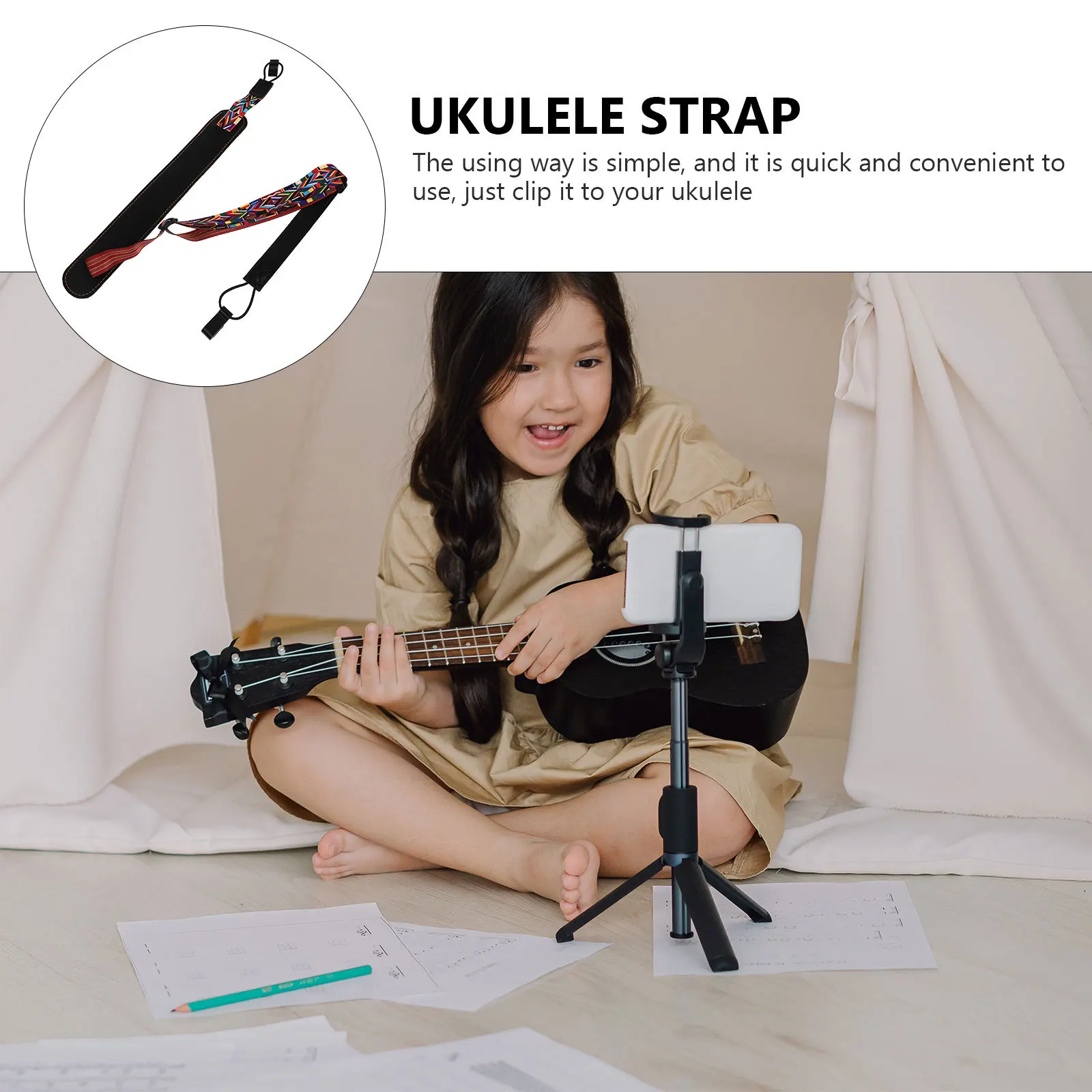 

Exquisite 1Pcs Diagonal Ukulele Strap Durable Non-Perforated Cotton Portable Adjustable Ukulele Diagonal Strap