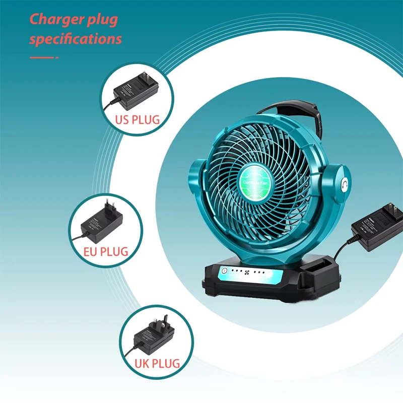 

Беспроводной рабочий вентилятор для литий-ионного аккумулятора Makita/Milwaukee/Dewalt/Bosch 14,4–18 В для строительной площадки на открытом воздухе, кемпинговой мастерской