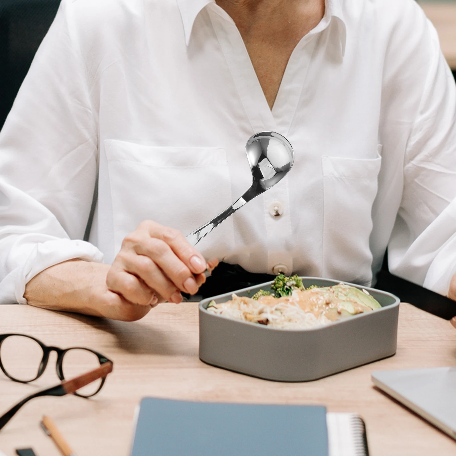 

Adaptive Eating Spoon for Elderly and Disabled with Curved Handle Deep Scoop Design Easy Self Feeding Utensil for Hand Tremor