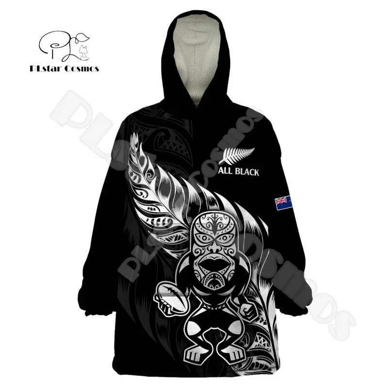 Custom Name New Zealand Aotearoa Maori Rugby Silver Fern Tattoo 3DPrint Harajuku Winter Casual Coat Fleece Jacket Snug Hoodies X