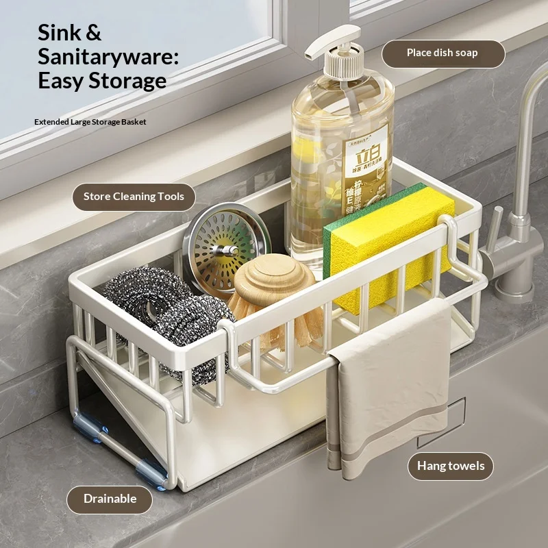 

Kitchen Faucet Sponge Caddy & Drying Rack | Over Sink Narrow Organizer for Dish Sponge, Scrub Brush and Soap Sponge Holder Rack