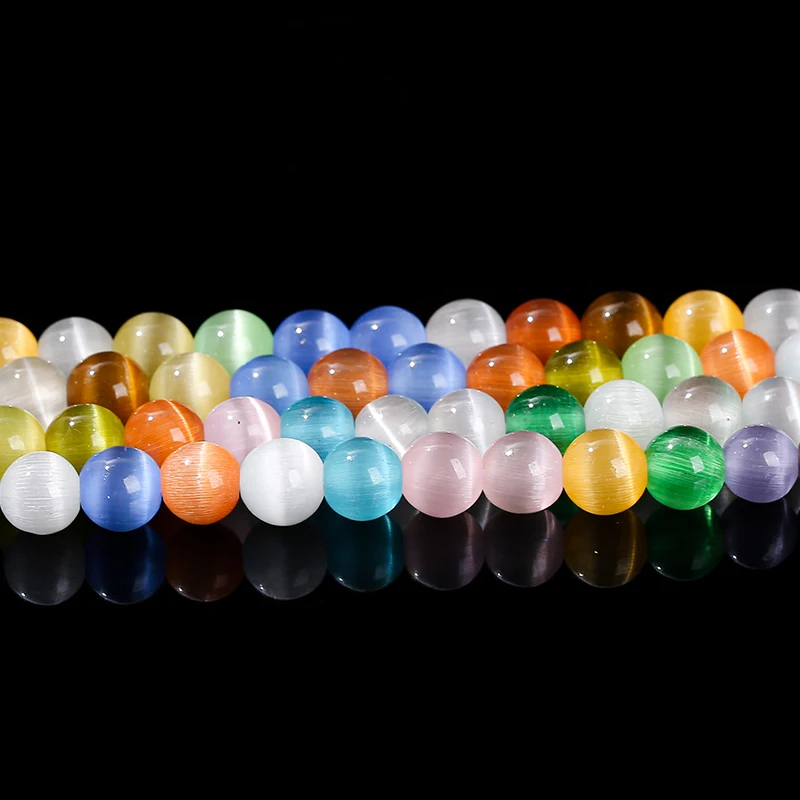 1 Strand 4 6 8 10mm Cat Eyes Stone Beads Multicolor Round Smooth Spacer Bead for Jewelry Making DIY Bracelet Necklace Accessory