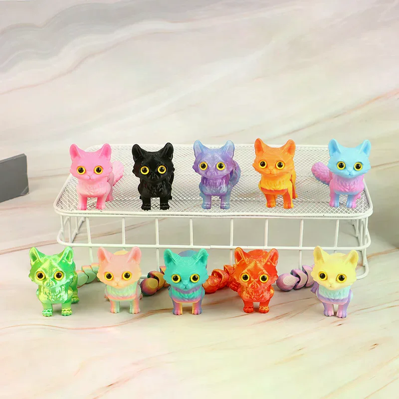

3D Printed Cute Kitten With Movable Tail Joint Children's Gift Toy Model Car Ornament