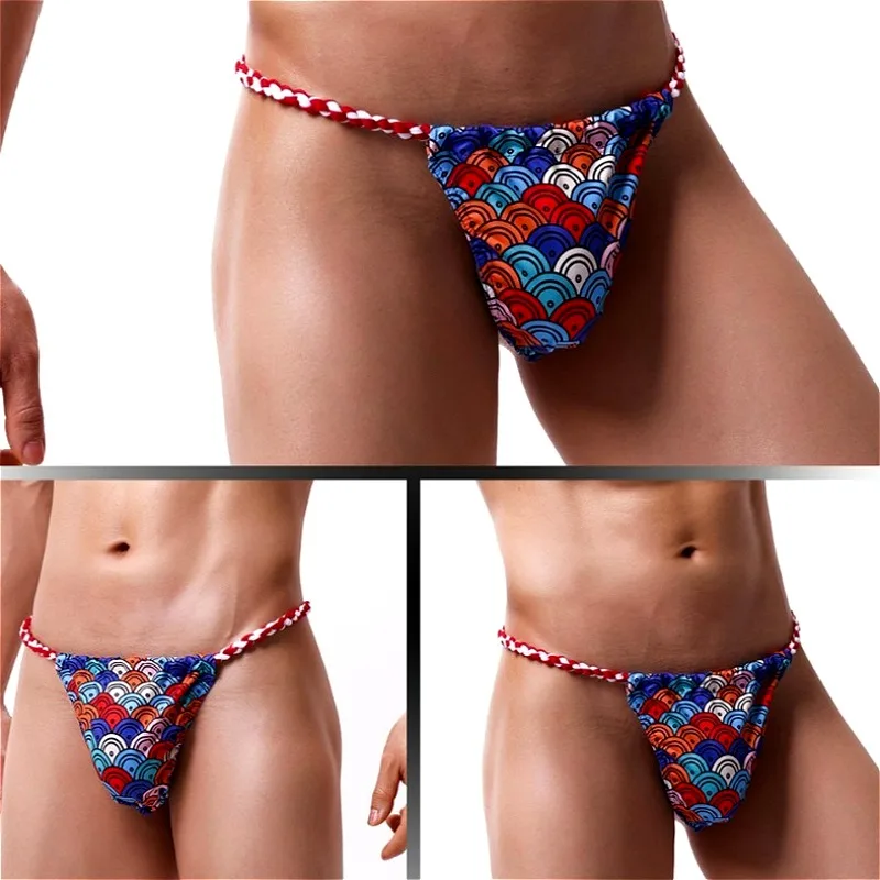 Japanese Style Printing Christmas Thongs Mens Sexy Underwear Low Waist String Femme Sexy T-Back Panties Erotic Hombre Трусы