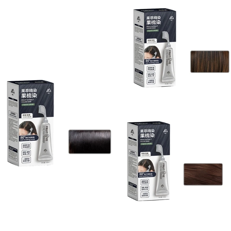 كريم لون الشعر الفاكهة الطبيعية تلوين الشعر 3 لون كريم صبغ الشعر لتغطية الشعر الرمادي صبغة شعر مع مشط قضيب 918D