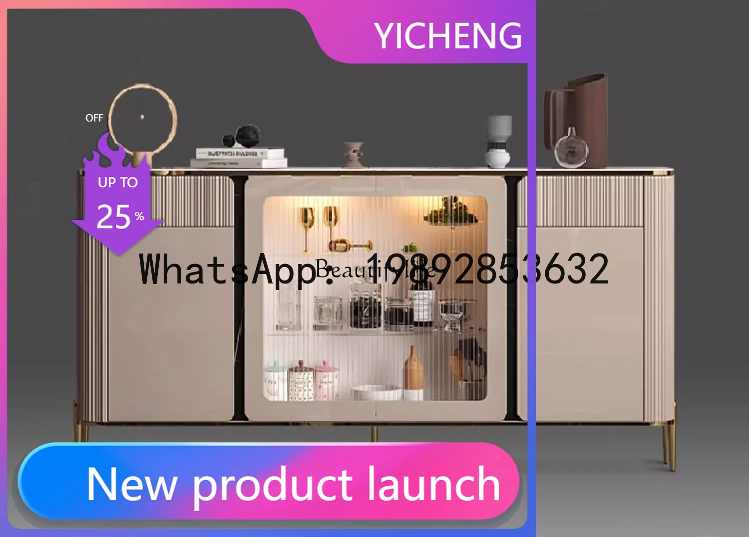 

QQ -*Modern simple light luxury locker Italian style wall minimalist rock slab tea cabinet