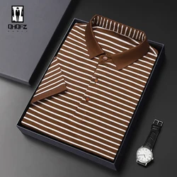 2024 Men's New Striped Cotton Business Casual Short Sleeved POLO Shirt Fashion Short Sleeved Comfortable and Breathable Top