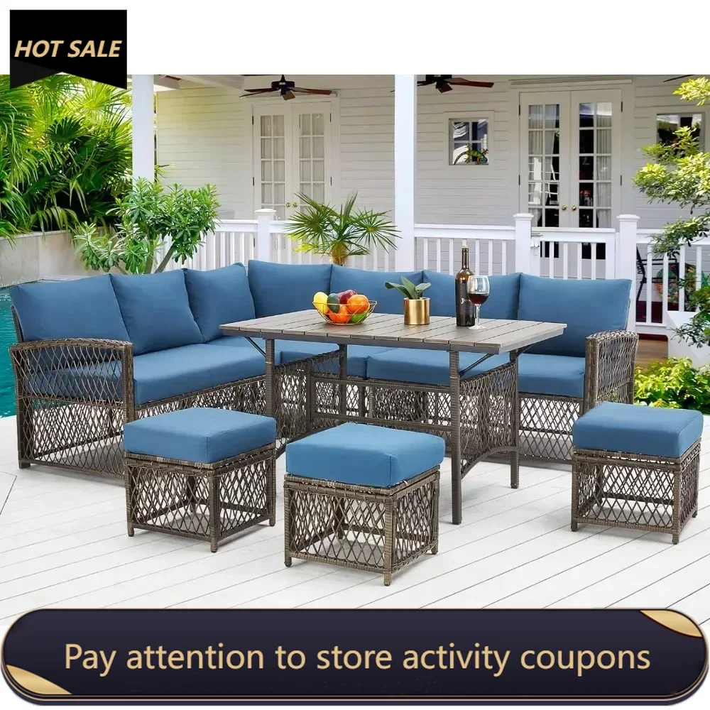 Patio Furniture Set 7 Pieces All Weather Wicker Conversation Set With Ottoman Garden Trade Shows Navy Freight Free Outdoor Chair